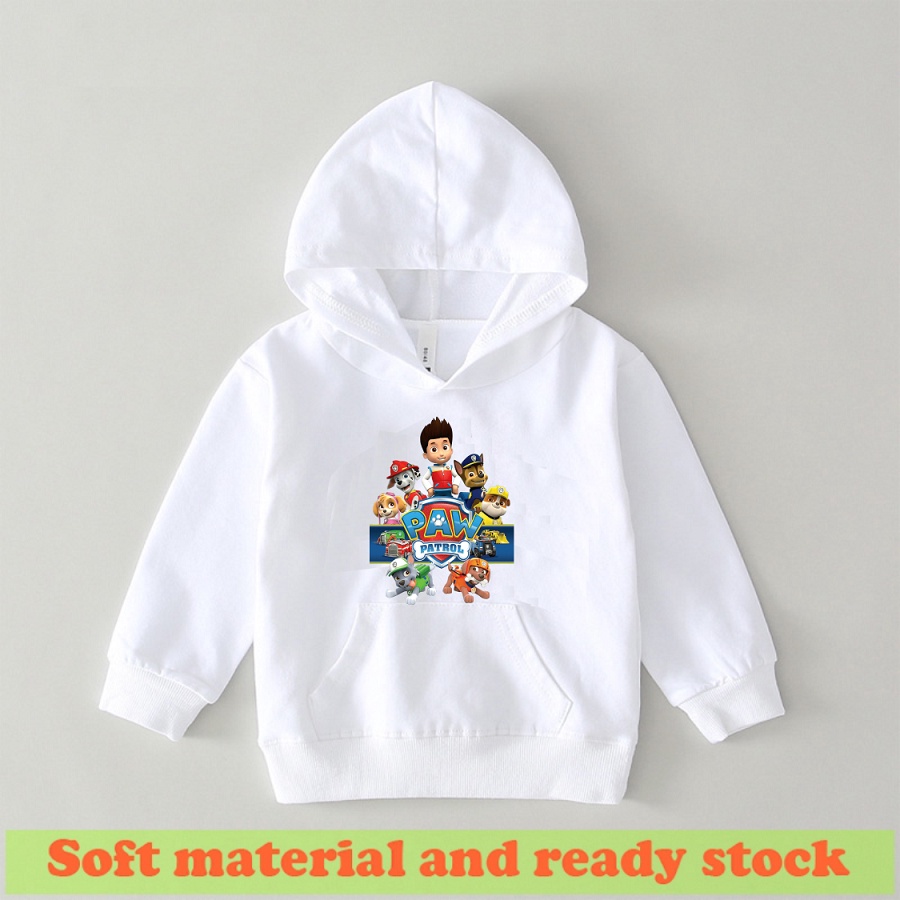 Áo Hoodie màu trắng in hình paw patrol đội chó cứu hộ đủ size cho bé trai bé gái