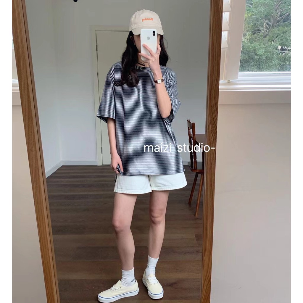 Áo thun kẻ ngang vạt high-low Mazi Ulzzang style  Hàng Quảng Châu