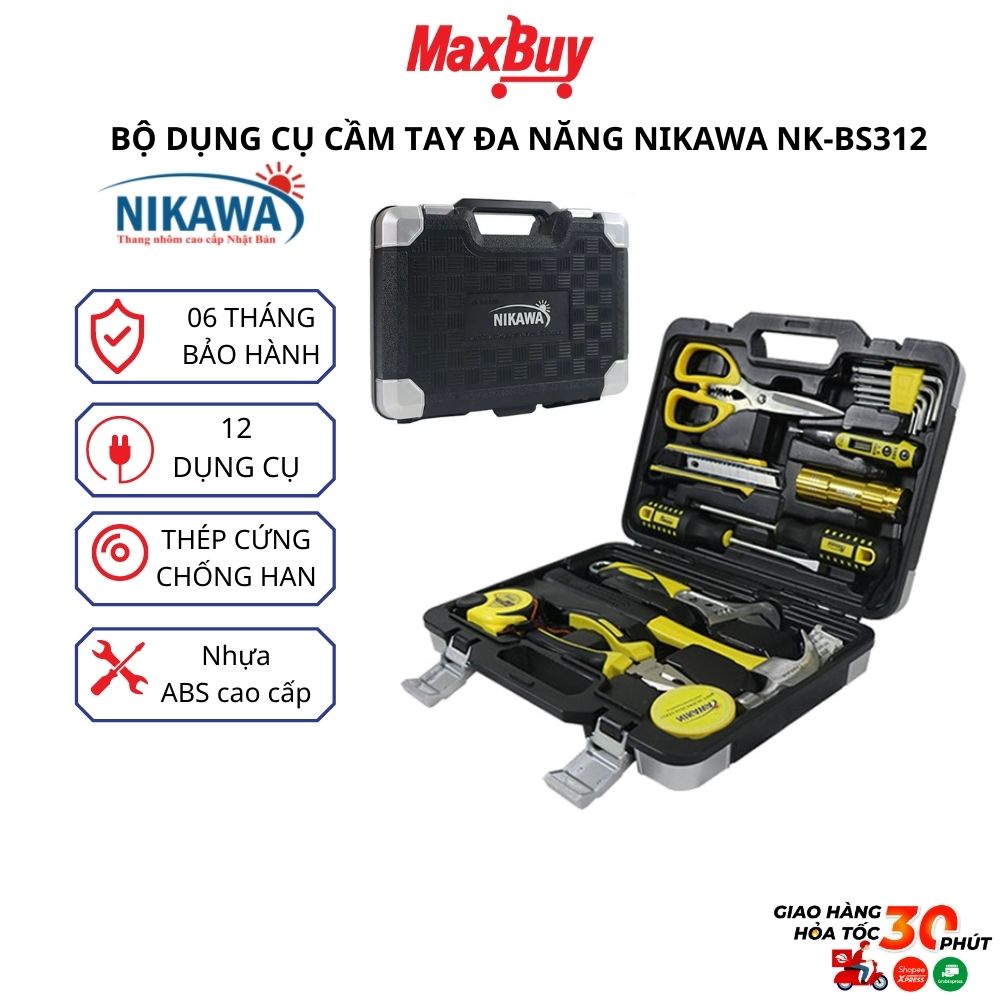 Bộ dụng cụ sửa chữa 12 Món Nikawa NK-BS312 màu đen, bộ đồ nghề nhập khẩu Nhật Bản, bảo hành chính hãng