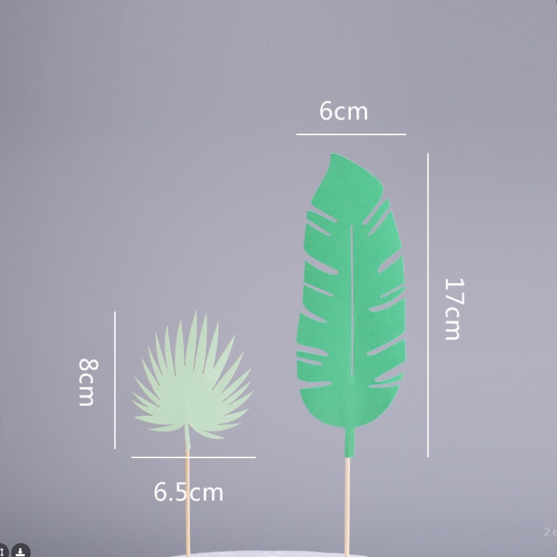 Set 13 Phụ Kiện Trang Trí Bánh Kem Hình Khủng Long Lá Cọ Xanh Nhiệt Đới