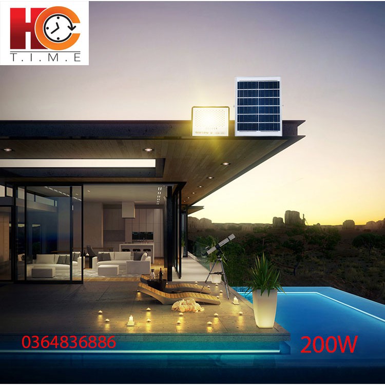 Đèn năng lượng mặt trời Solar Light 200W, Vỏ nhôm, Tấm pin rời, Đèn led, Ánh sáng trắng