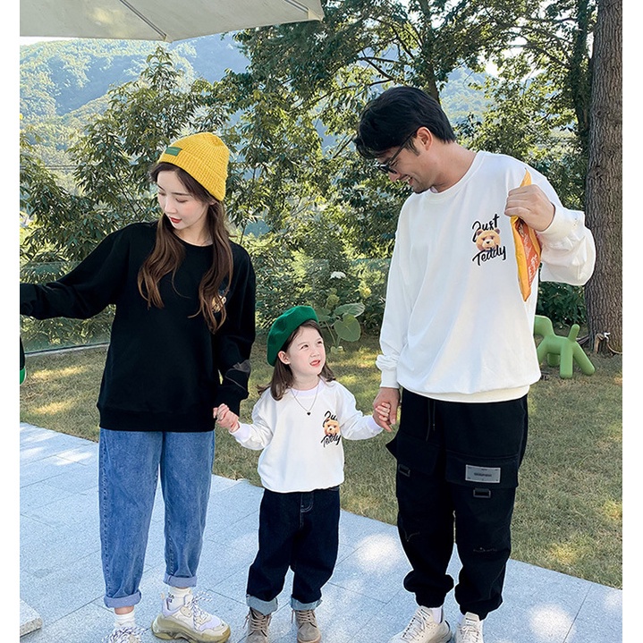 Áo Sweater Gia Đình Familylove - Mẫu Áo Gia Đình Sweater Dài Tay Chú Gấu Just Relax Chất Nỉ Da Cá Cotton 100%