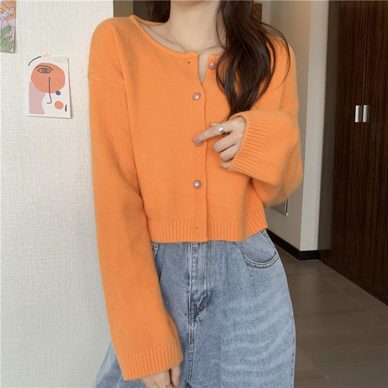 Áo Khoác Cardigan Dệt Kim Tay Dài Dáng Rộng Màu Tím / Xám / Đen / Hồng