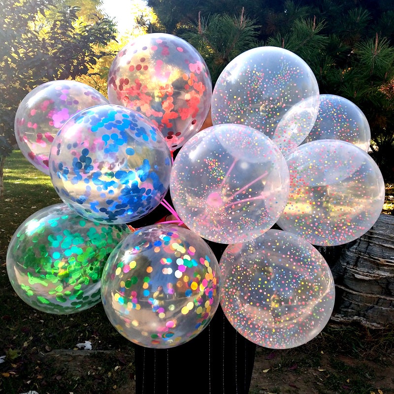 12 inch đầy màu sắc lá vàng Sequins Bóng bay cao su trong suốt Sắp xếp đám cưới Trang trí tiệc sinh nhật