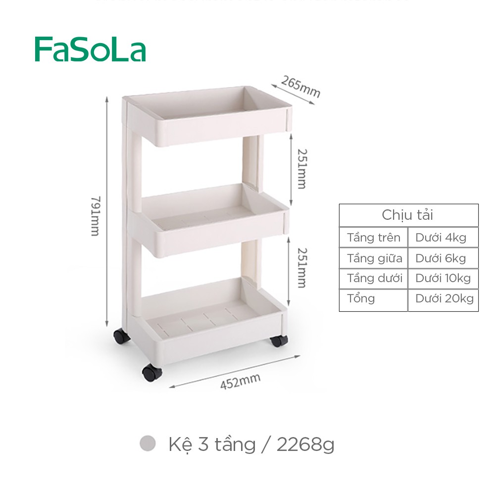 Kệ nhựa 3 tầng, 4 tầng có bánh xe FASOLA FSLRY-252-2