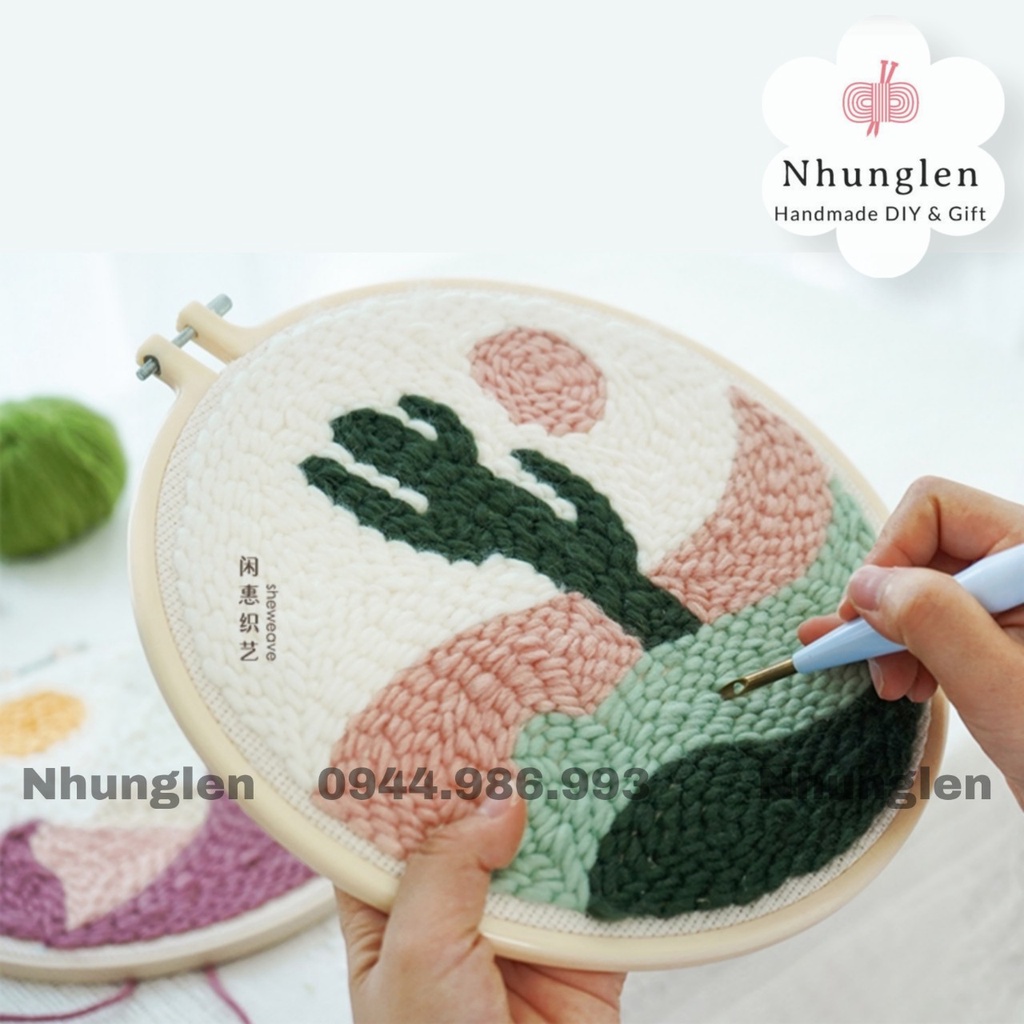 DIY Bộ Thêu Len Xù Lá Cây Decor - Punch Needle Decor - Qùa Tặng Handmade Ý Nghĩa
