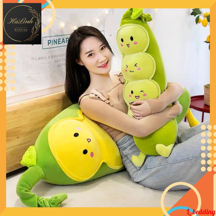 Gối ôm, Gấu bông hình Đậu Hà Lan chất bông cao cấp mềm mại, loại xịn giúp ngủ ngon, thư giãn