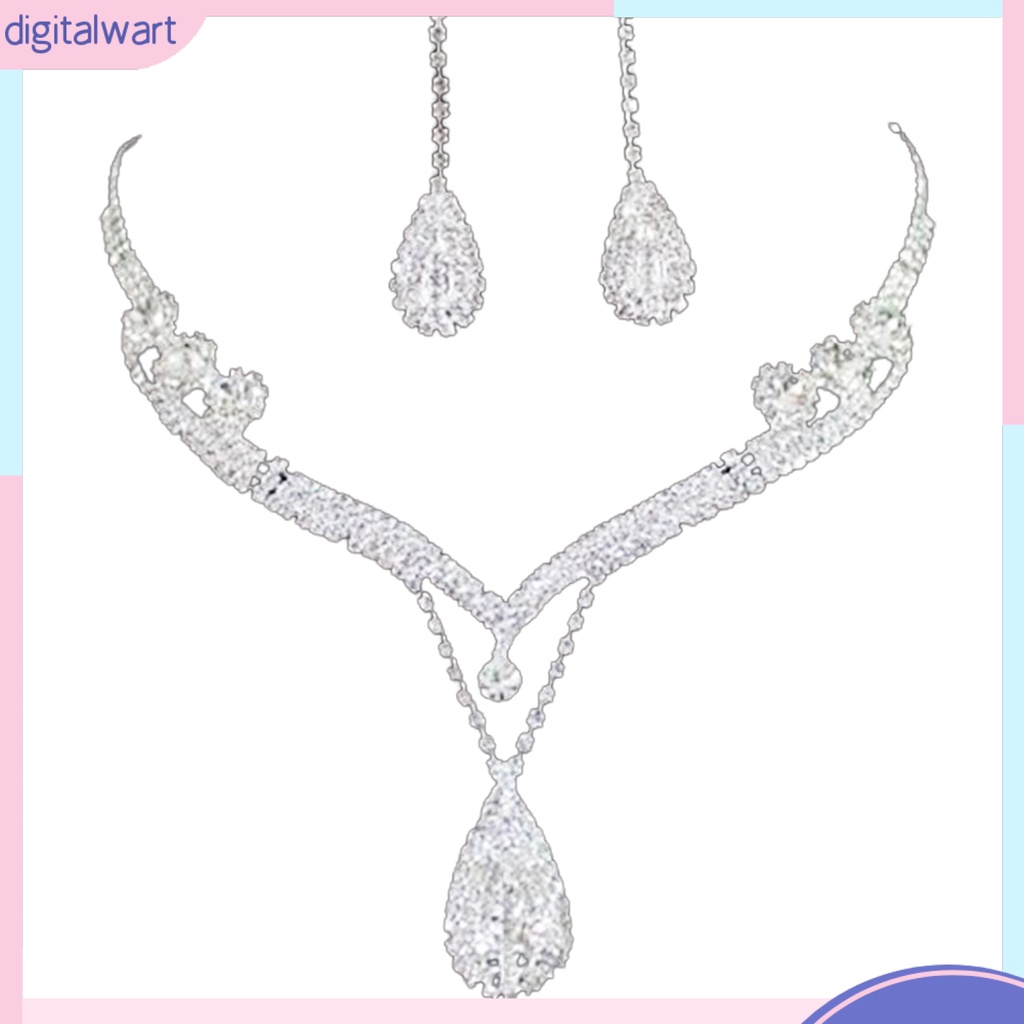 Set vòng cổ và khuyên tai đính đá nhân tạo mặt hình giọt nước thanh lịch