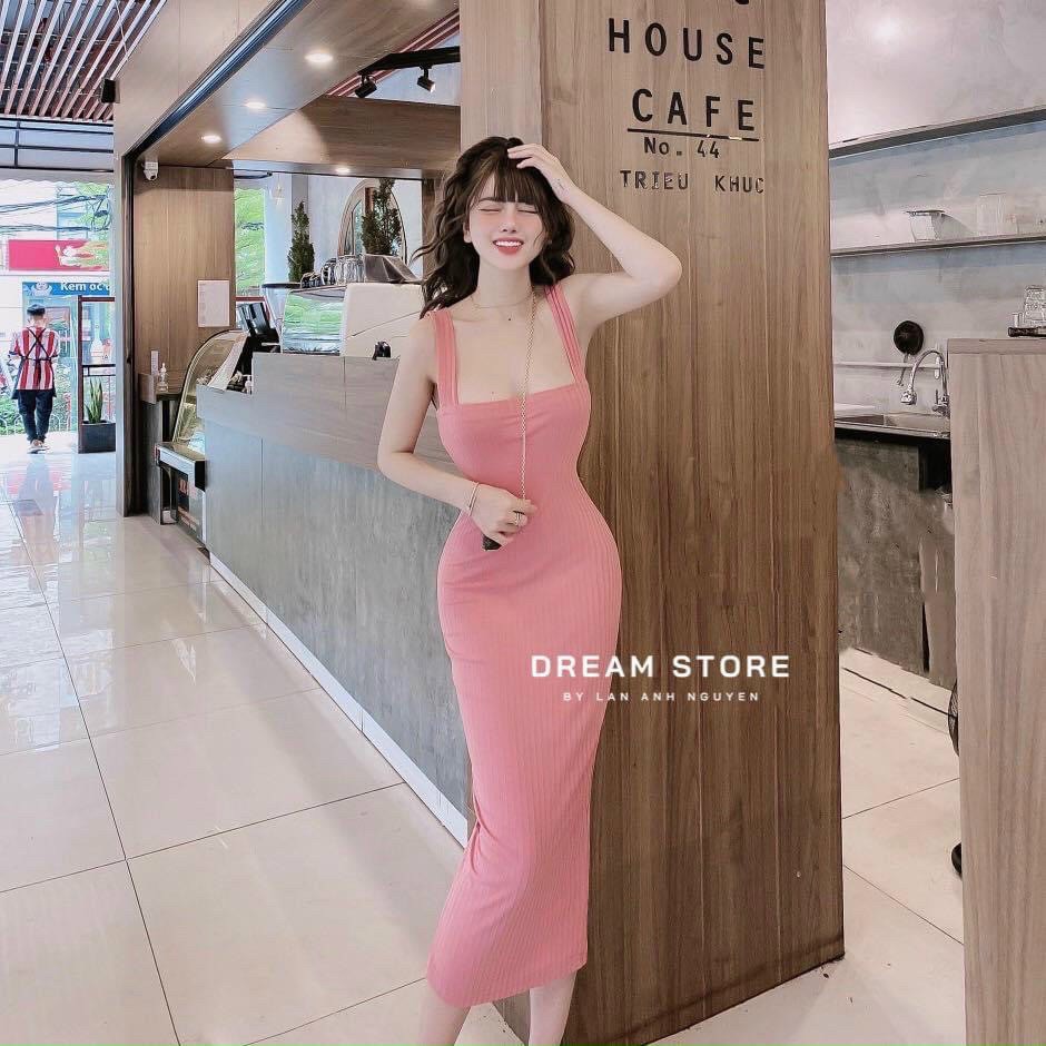 Đầm body 2 dây bản lớn- chất thun gân dày dặn- co giãn tốt- giá sĩ- khosigiahuy