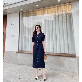 Váy midi tay bồng cúc đôngf