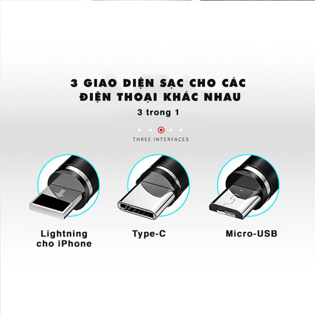 Cáp Sạc Nam Châm Hộp Rút Floveme-3IN1 combo 3 chân sạc ,Micro usb,Type C chắc chắn,chống rối,Dài 1M