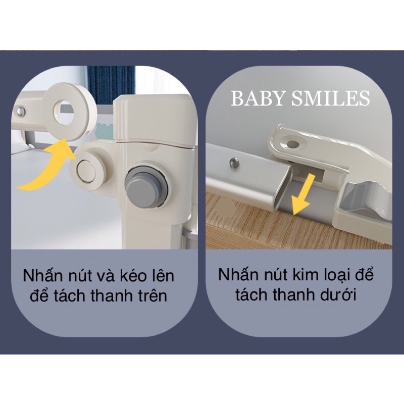 (HÀNG LOẠI 1)THANH CHẮN GIƯỜNG BABY SMILES HOẠ TIẾT THÊU NỔI 3D CAO CẤP MÀU GHI