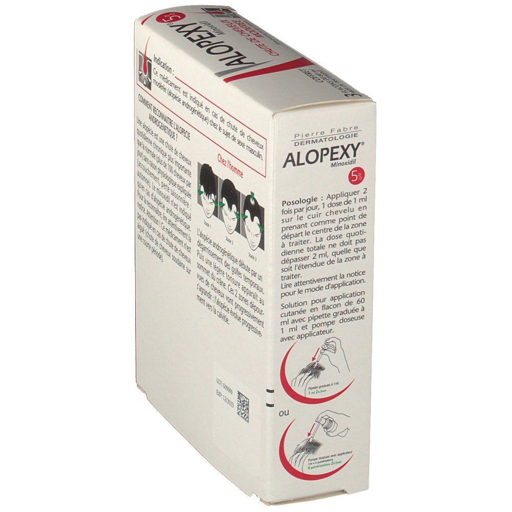 Serum kích mọc tóc Alopexyl Minoxidil 5% chính hãng Pháp, ngăn rụng, hói và mọc tóc, mày cho nam - Hộp 3 lọ 60ml