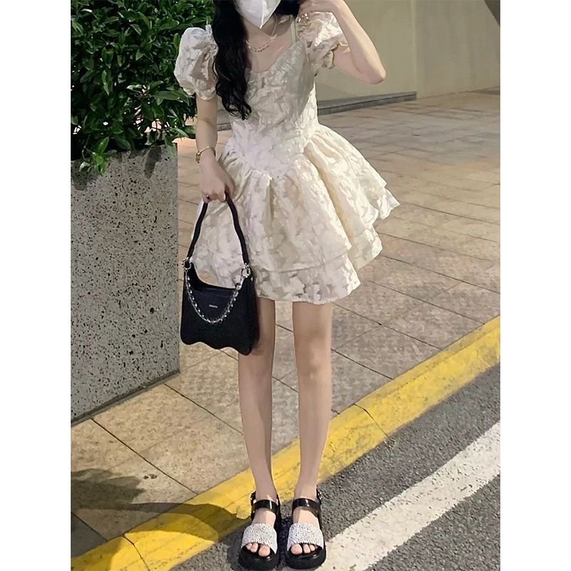 Đầm Ngắn Ôm Eo Màu Trơn Phong Cách Công Chúa Thời Trang Mùa Hè Mới Cho Nữ