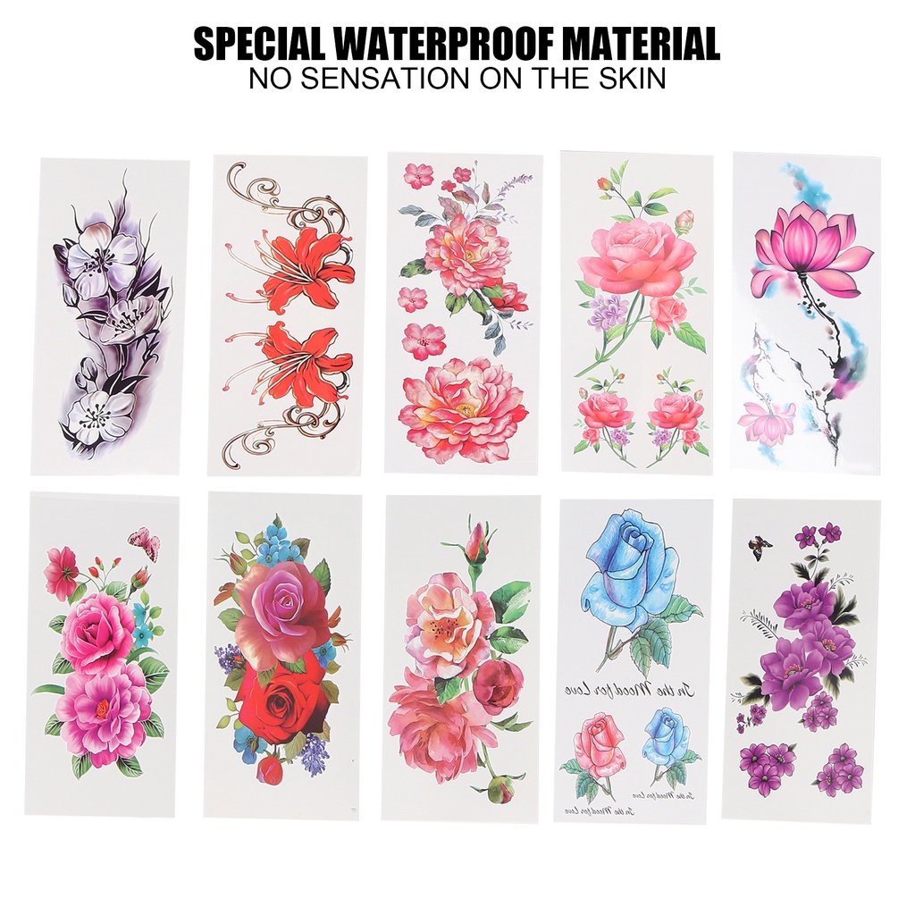 Lithium067 Temporary Tattoos Waterproof Flowers Long Lasting Body Fake Tattoo Stickers for Women Hình xăm dán tạm thời