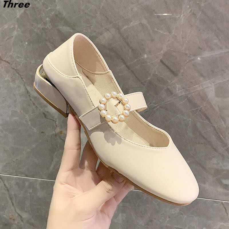 Women's shoes, high heels Mary Jane single shoes women's thick heel square toe buckle retro evening small leather shoes