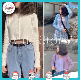 [Mã  ANUI20 hoàn 20k xu đơn 0đ] Áo Cardigan Dáng Lửng Dài Tay 🦋 Áo Croptop Thun Xước Cúc Ngực 4 Màu 🦋 AB