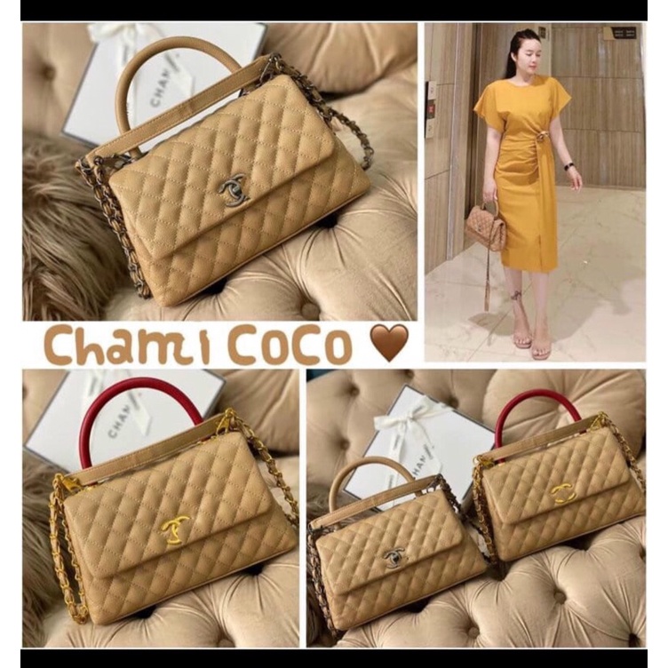 Túi xách coco daa ô chần hạt có quai cầm size 25 fullbox