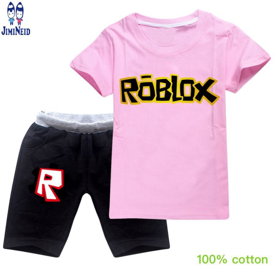 【JD】Korean Cute Cartoon Children Summer Short-sleeved cotton T-shirt + shorts 2-piece set ROBLOX Baby Kids Clothing