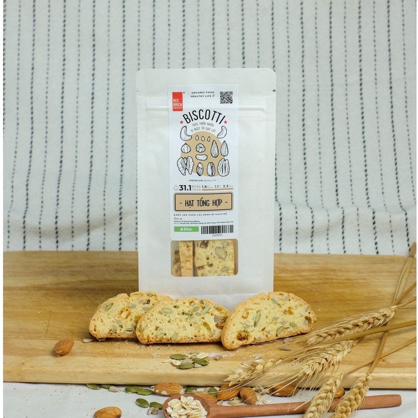Bánh Biscotti Quốc Dân 250G Thương Hiệu Gạch Đỏ - Thơm Giòn Ăn Kiêng
