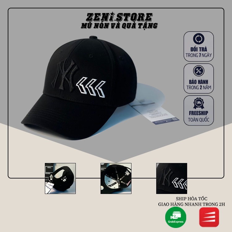 Mũ lưỡi trai, Nón kết xuất khẩu Zeni Store thêu chữ nổi N.Y Logo đen mũi tên Siêu HOT Freeship, Full Hộp