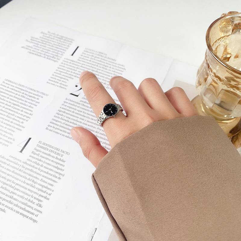 Nhẫn hình đồng hồ thời trang Hàn Quốc đơn giản cho nam nữ