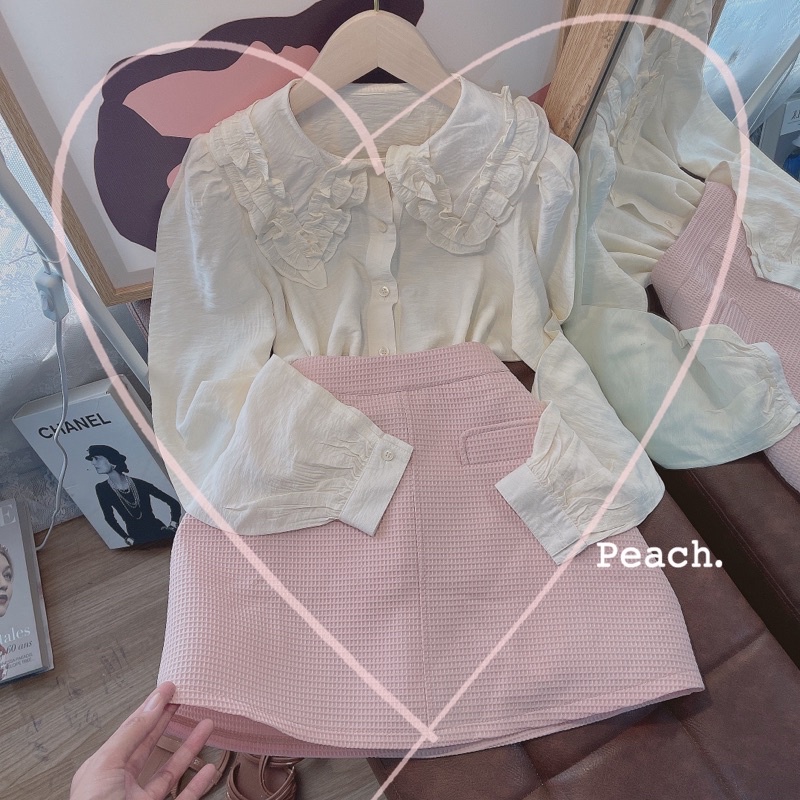 SET ÁO BÈO CỔ SEN TRẮNG + CHÂN VÁY HỒNG DẠ