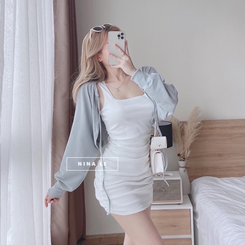SET ĐẦM 2S TRẮNG BODY KHOÁC CROP XANH
