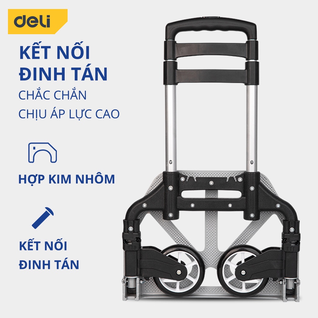 Xe Đẩy Hàng Gấp Gọn Đa Năng Deli Cao Cấp 6 Bánh / 2 Bánh - Chất Liệu Hợp Kim Nhôm Siêu Bền - Tải Trọng 70kg - DL431070