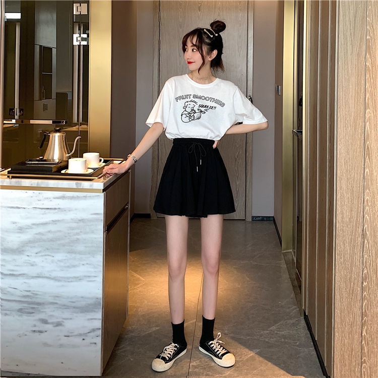 Váy Quần Ngắn Lưng Cao Co Dãn Form Rộng Kiểu Dáng Thường Nhật Plus Size S-3XL