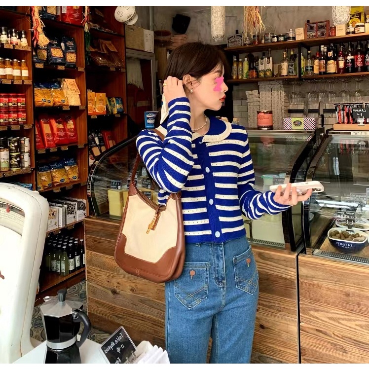 Áo Khoác cardigan Dệt Kim Tay Dài Hoạ Tiết Kẻ Sọc Thời Trang Mùa Thu Cho Phái Nữ