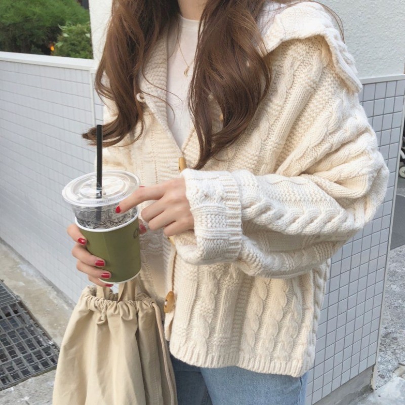 Áo Khoác Cardigan Dệt Kim Dáng Rộng Phong Cách Cổ Điển Nhật Bản Cho Nữ