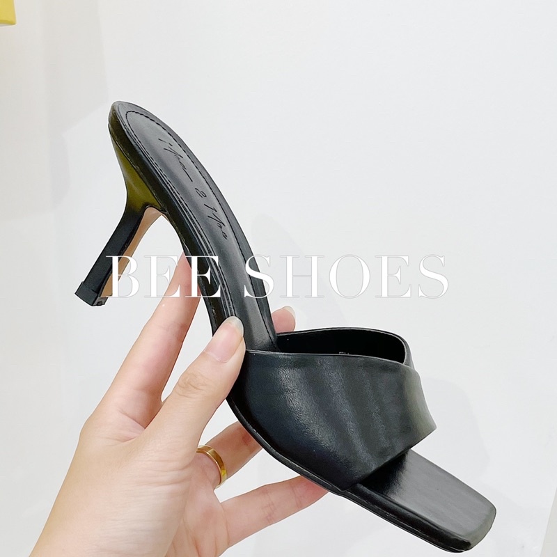 BEESHOES - GUỐC DA MỀM MŨI VUÔNG - GUỐC GÓT NHỌN CAO 5CM CÓ SẴN MÀU ĐEN - KEM 210721
