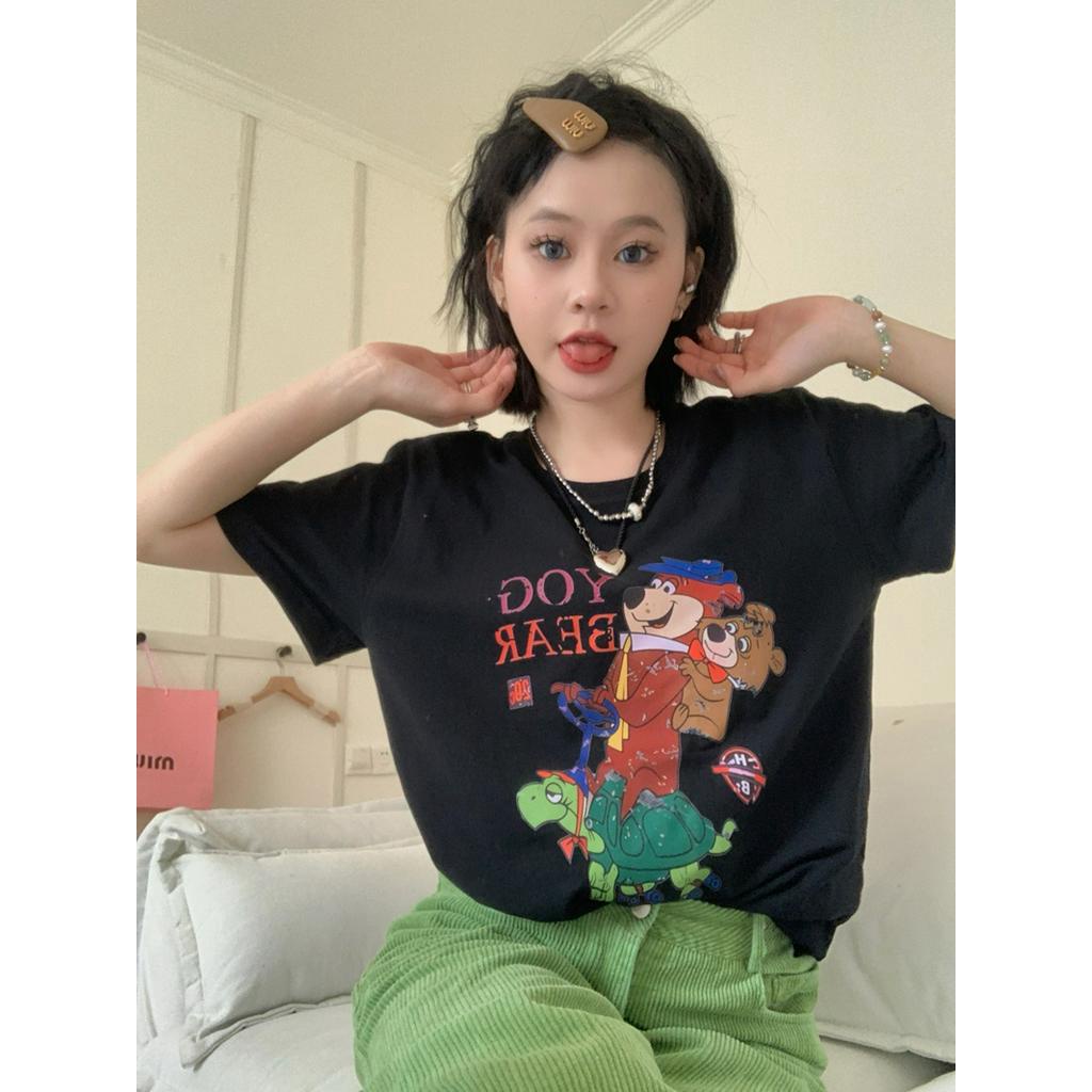 Áo Thun Mùa Hè 62008 Dáng Rộng In Họa Tiết Hoạt Hình Vui Nhộn Dễ Phối Đồ