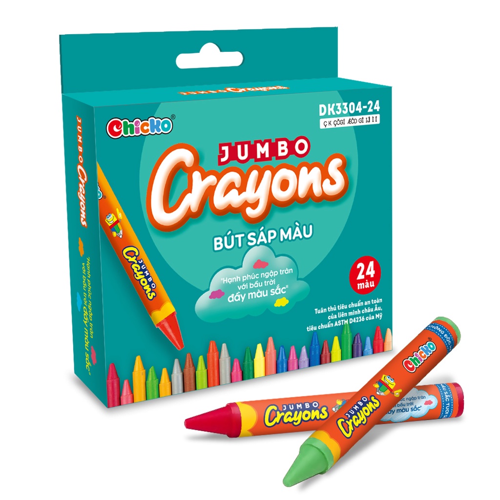 Bút Sáp Màu Duka:  Jumbo Crayons (24 Màu) DK 3304 - 24 An Toàn Cho Trẻ