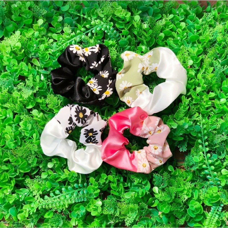 [HÀNG LOẠI 1] Dây buộc tóc vải scrunchies hoa cúc mix màu xinh xắn trend dành cho bạn nữ xinh xắn thay thế kẹp tóc