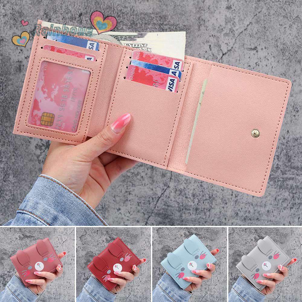 Ví Ngắn Đựng Tiền Màu Trơn Cầu Vồng Dễ Thương Cho Học Sinh