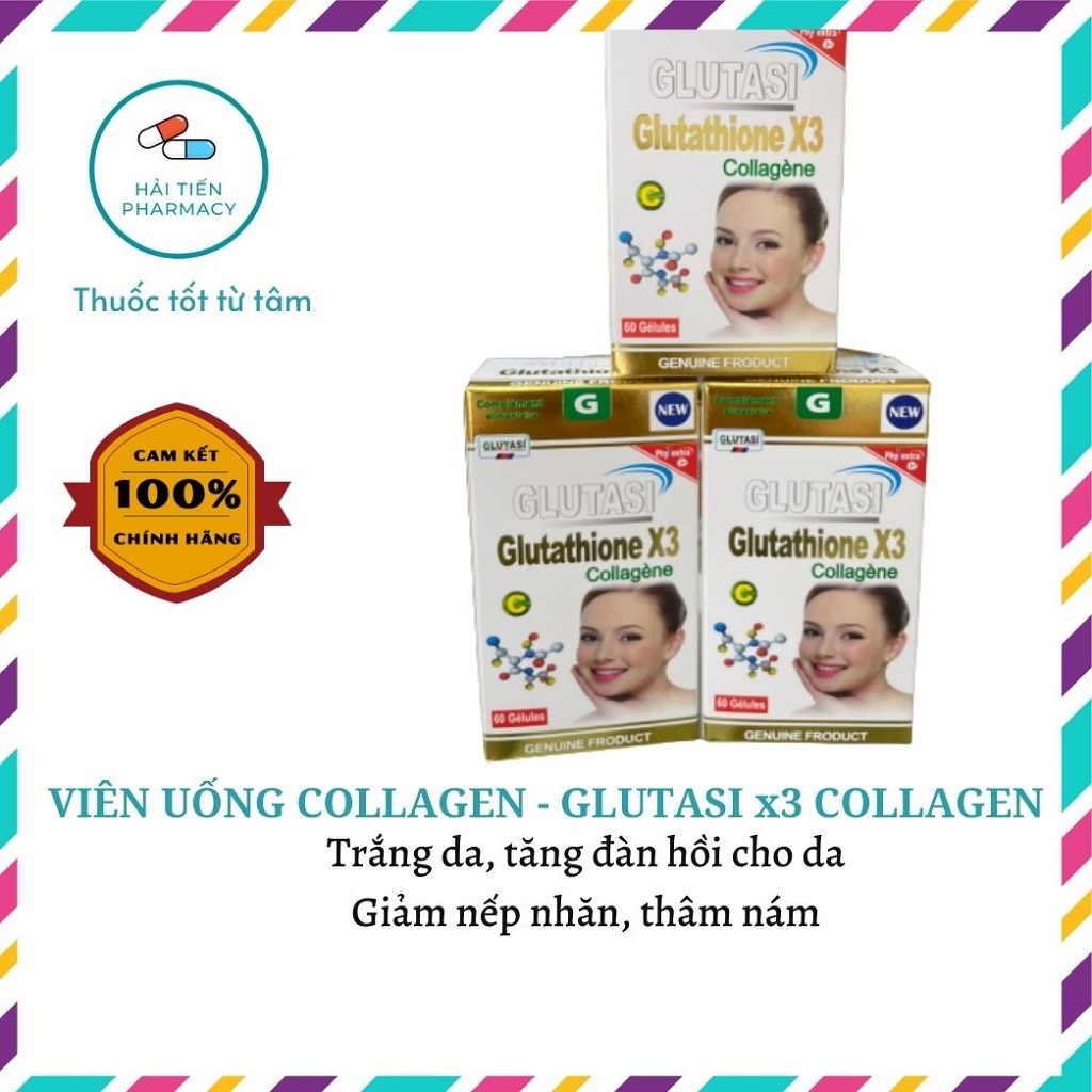 Viên uống trắng da collagen Glutasi Glutathione X3 nhập khẩu Pháp