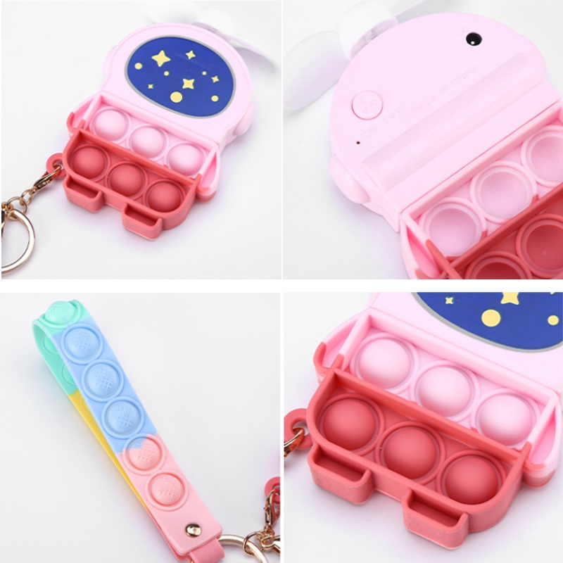 Đồ Chơi Quạt Cầm Tay Mini 3 Trong 1 Đa Chức Năng Bằng Silicone Có Móc Khóa Pop it Fidget
