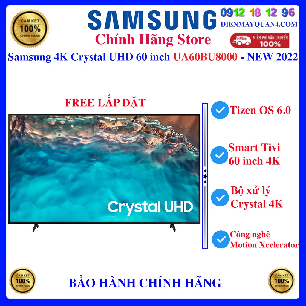 [Samsung 60BU8000] Smart Tivi Samsung 4K Crystal UHD 60 inch UA60BU8000, Hàng chính hãng, Mới 100