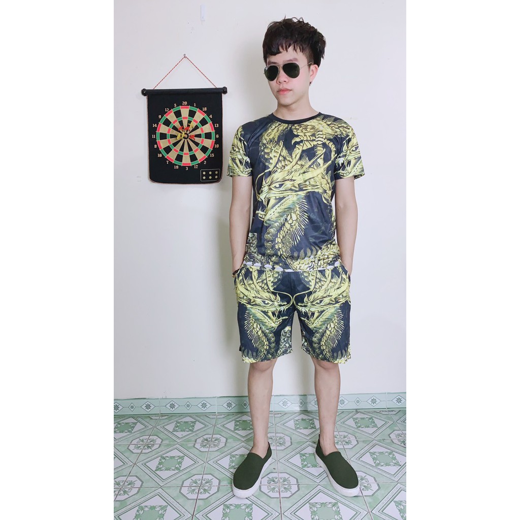 BỘ NAM HÈ in 3D cao cấp ( rồng vàng )