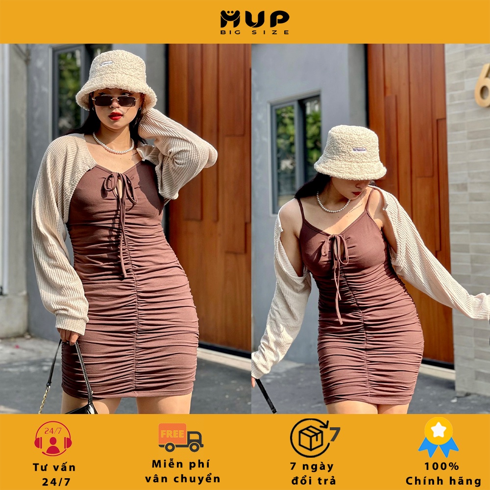 Đầm body bigsize 2 dây sexy tôn dáng dây rút MUP Bigsize DBD02