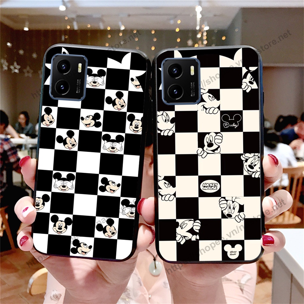 Ốp lưng Vivo Y15s trái tim họa tiết caro, mikey họa tiết beabrick kaws cute