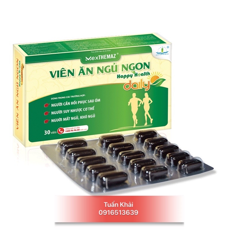Viên Ăn Ngủ Ngon Happy Health Daily giúp bồi bổ cho người suy nhược, giúp ăn ngủ ngon, phục hồi sức khoẻ tốt hộp 30 viên