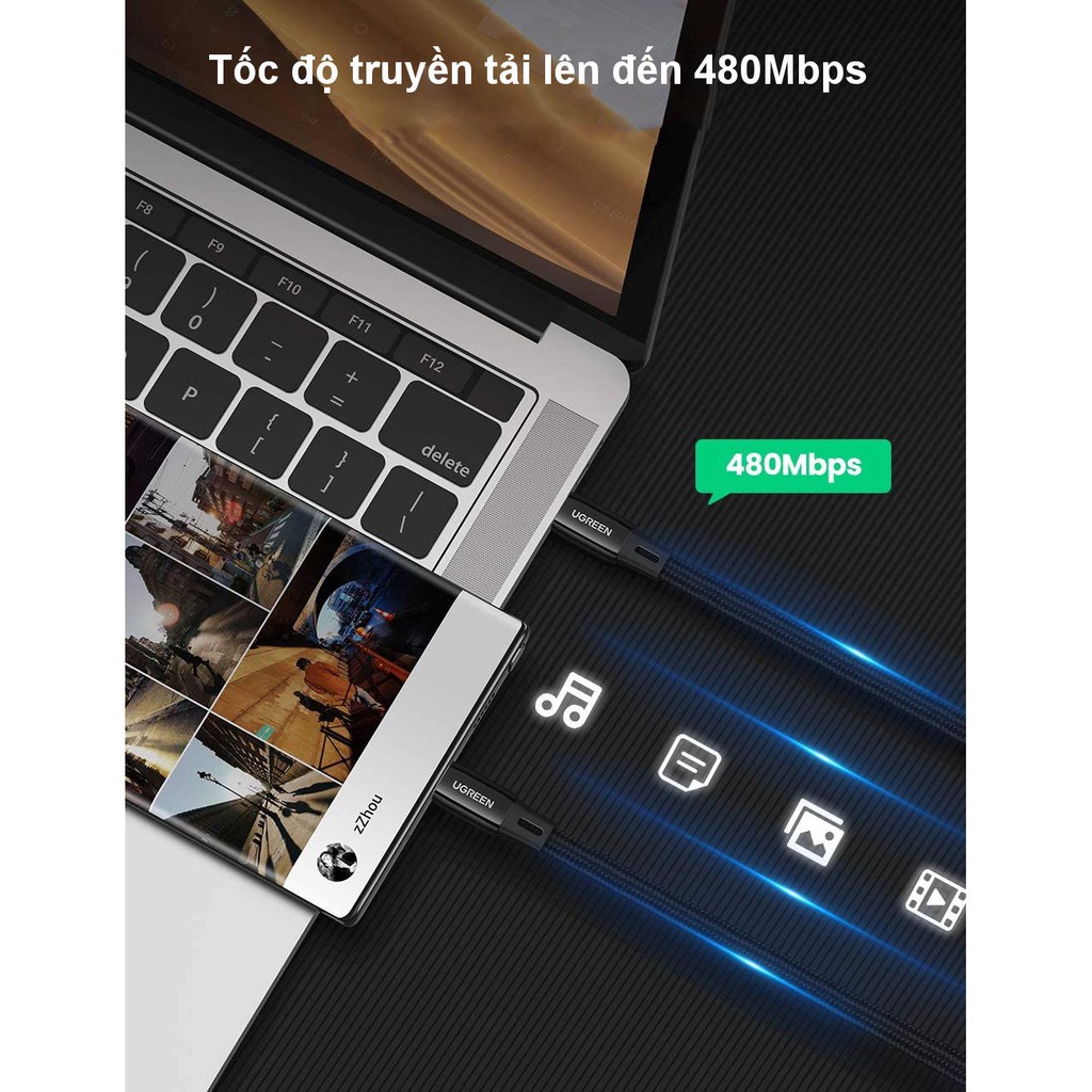 Dây cáp sạc và truyền dữ liệu tốc độ nhanh USB 3.0 sang USB type C, dòng 3A, dài 0.5-2m UGREEN U0S184