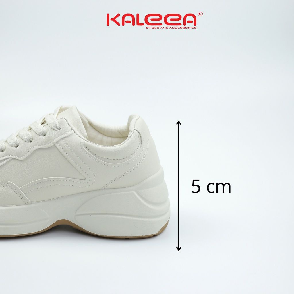 Giày Thể Thao Nữ Sneaker Da Mịn KALEEA T10 Màu Be Đế Cao 5p | BigBuy360 - bigbuy360.vn