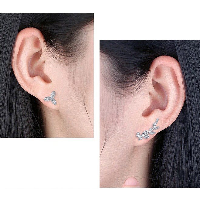 Khuyên tai mạ bạc 925 mặt hoa tuyết ngôi sao ngọc trai nhân tạo nhiều mẫu tùy chọn thời trang Hàn Quốc dành cho nữ