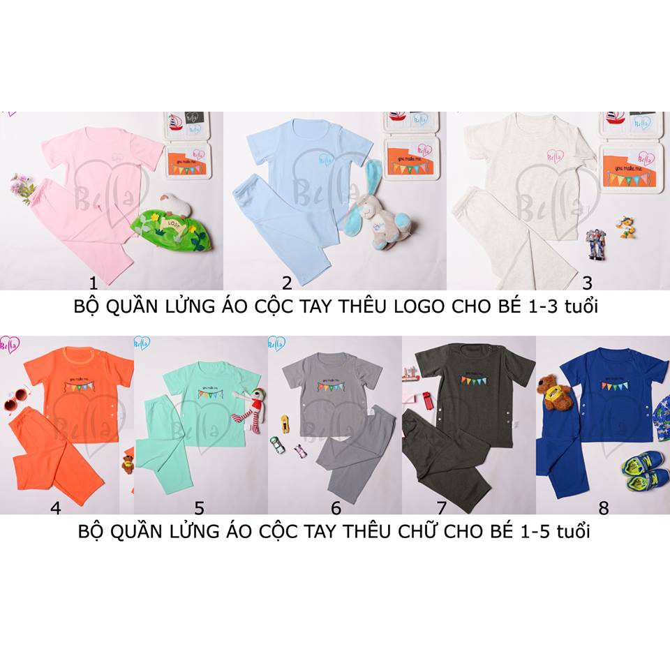 Bộ quần áo lửng Cotton co giãn Bella size từ 3 tháng đến 5 tuổi (chat chọn size)