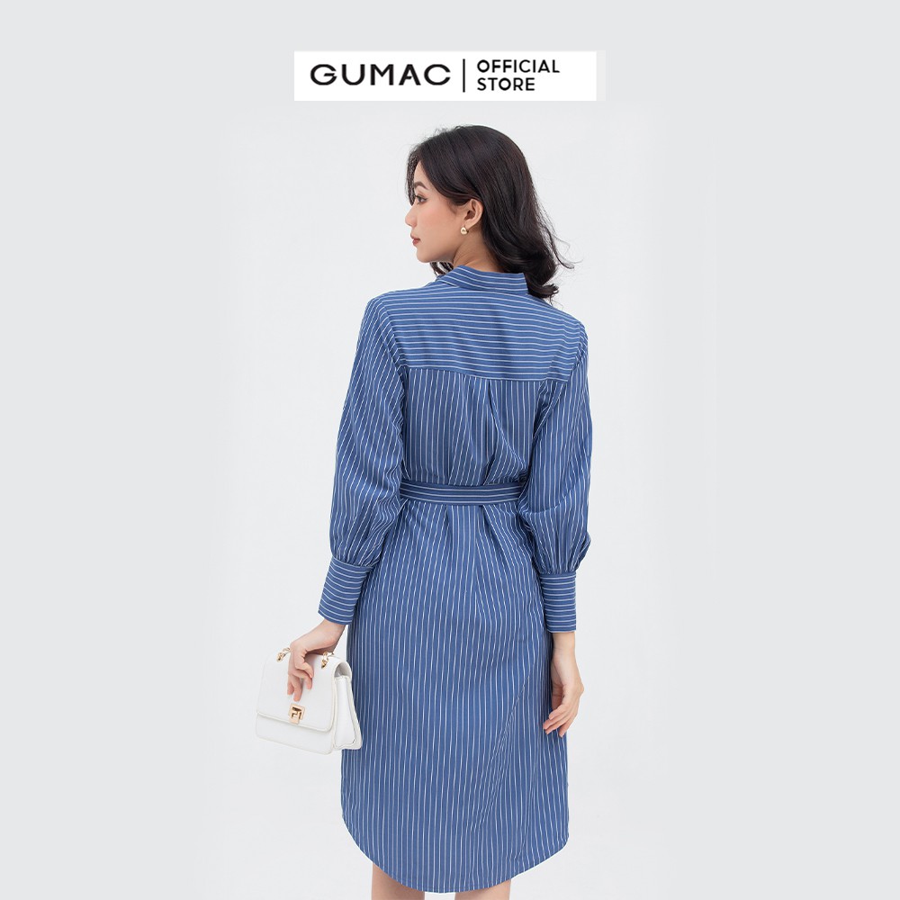 Đầm sơ mi nữ thắt eo GUMAC dáng suông, sọc kẻ DB819 | BigBuy360 - bigbuy360.vn