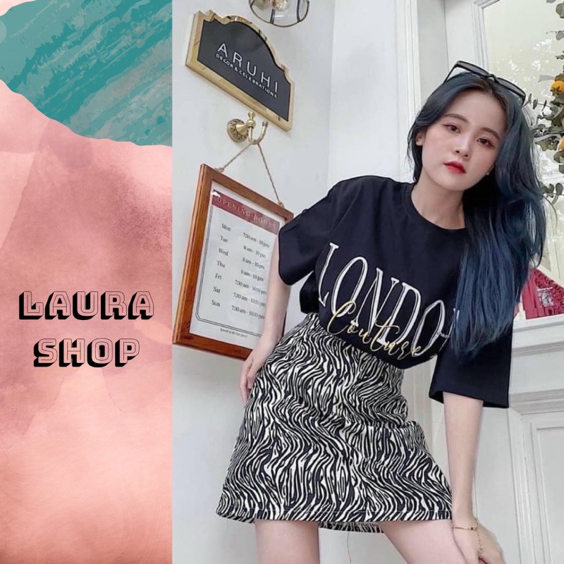 Set áo phông nữ London kèm chân váy da báo Laura Shop